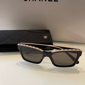 Chanel Never Worn Square Sunglasses. Two-tone black and beige.